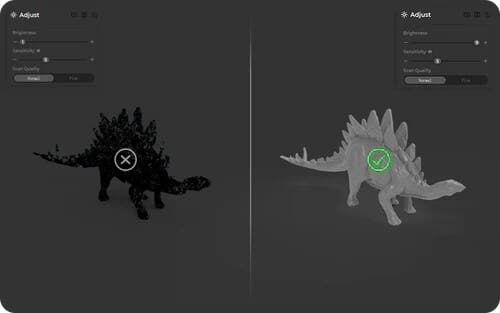 黑暗中閃耀 9 級光線調節，可在不同顏色、材質和照明條件下進行多功能掃描。
